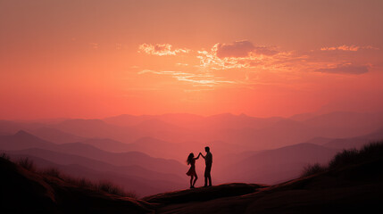 Couple Dancing in Sunset with Scenic Mountain View
