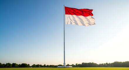 Fototapeta premium Indonesian Flag Flying High Against Clear Blue Sky at Daytime