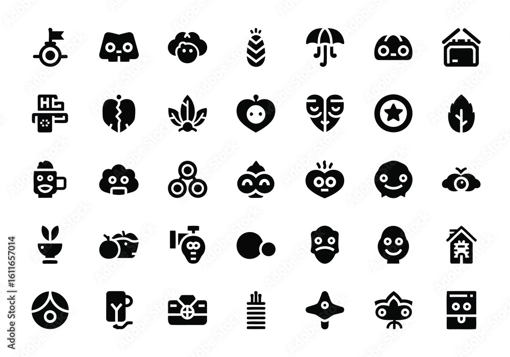 Aufkleber vector art of a diverse collection of black icons representing various concepts and objects, present