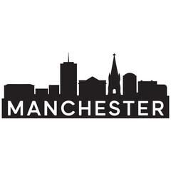 Obraz premium Manchester skyline horizontal banner. Manchester, New Hampshire. Vector template for your design. Vector black silhouette. with white background