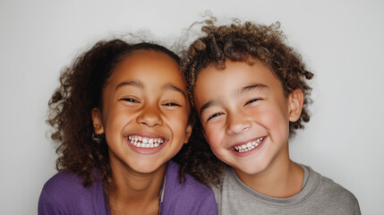 Two Smiling Children Against a White Background