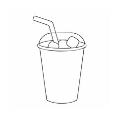 Drink cup with straw and ice cubes beverage