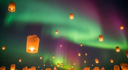 the beautiful night sky filled with lanterns