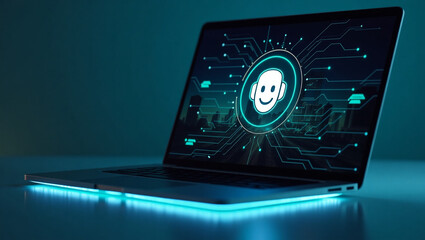 A Sleek Laptop with a Glowing Screen Displaying a Futuristic Interface and Design for Tech Enthusiasts