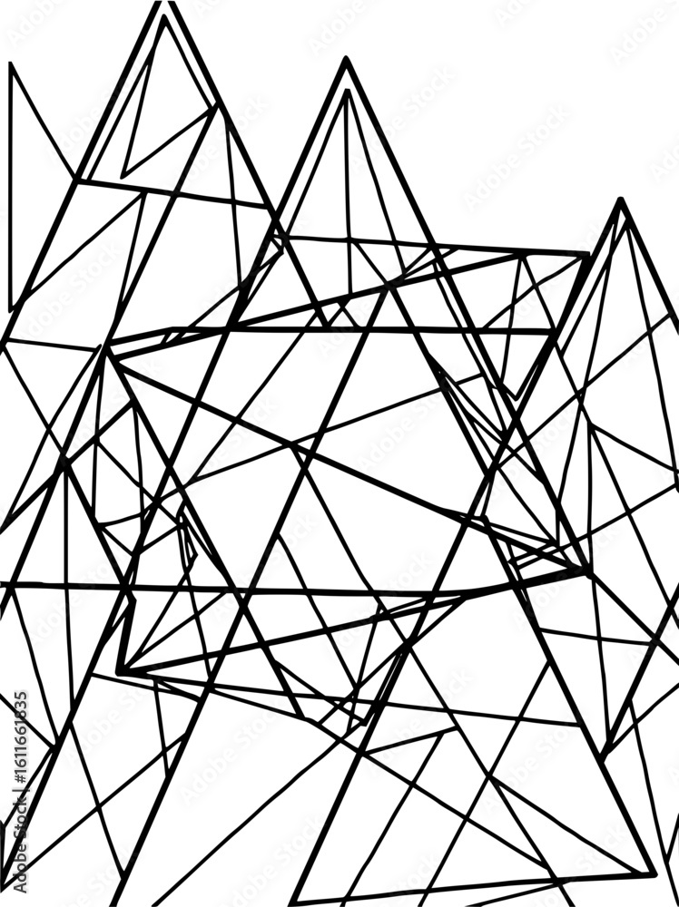 Poster minimilist abstract geometric design featuring a complex network of intersecting black lines and tri