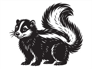 Obraz premium Cute Black Cartoon Skunk Clipart – Hand Drawn Kawaii Forest Animal Vector