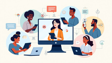A Stylized Social Network Vector Illustration Depicting Connections and Interactions