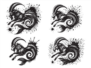 Capricorn Zodiac Symbol – Mythical Sea Goat Line Art in Black & White