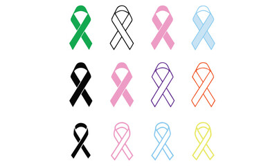 Cancer Awareness Ribbon Icons & Cancer Care Symbol Vector