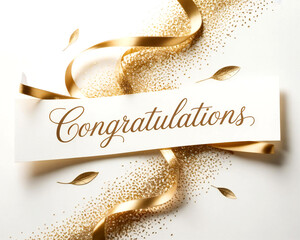 Isolated Gold Lettering of Congratulations with Subtle Ribbon Accents
