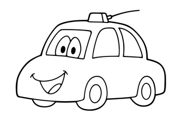 Coloring page featuring a cheerful cartoon car ready for creative expression and fun activities