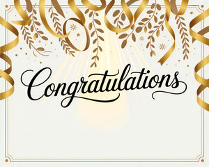 Elegant Golden “Congratulations” Calligraphy Text with Sparkles and Ribbons