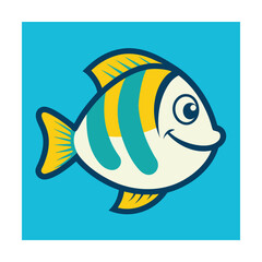 Smiling Damselfish in Flat Vector and Line Sketch