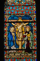 Stained Glass – Jesus on the Cross, Rochefort Church, Belgium