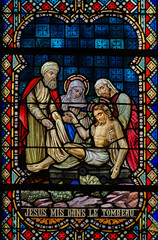Stained Glass – Jesus Laid in the Tomb, Rochefort Church, Belgium