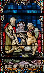 Stained Glass – Jesus Laid in the Tomb, Rochefort Church, Belgium