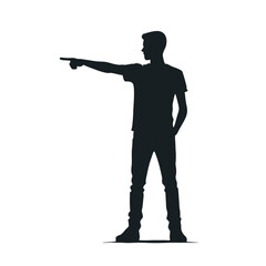 Man pointing silhouette stands out, showcasing stark contrast against bright background. This man gesturing in silhouette with raised arm, exhibits a modern aesthetic, suitable for impactful imagery.