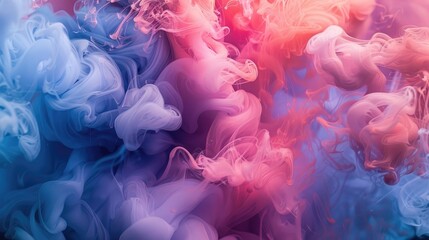 Obraz premium Abstract swirls of pastel blue, pink, and orange inks blend and diffuse in water, creating a mesmerizing, ethereal texture