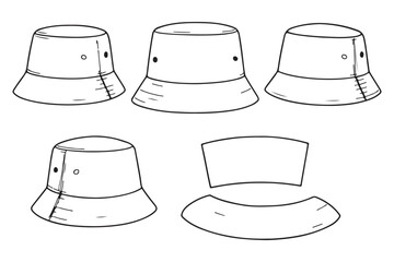 Minimalist Sketch of a Bucket Hat from Different Angles for Fashion and Apparel Design