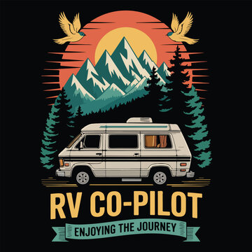 RV CO PILOT ENJOYING THE JOURNEY CAMPER GRAPHIC DESIGN FOR RV TRAVEL LOVERS