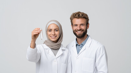 Diverse medical research team collaborating in professional laboratory environment