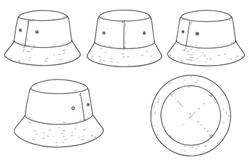 Set of Bucket Hat Designs for Fashion Illustration and Product Visualization clean and simple line drawings