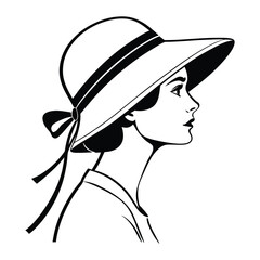 Smiling woman wearing a stylish hat in closeup profile view