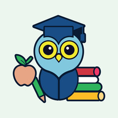 Cute Back to School Owl Vector Character, School Owl with Books Vector Design Element, Wise Owl Back to School Vector Graphic