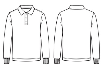 Stylish Long Sleeve Polo Shirt Design for Apparel Collection, Front and Back View Illustration