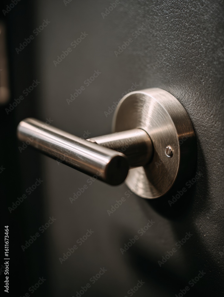 Poster detailed close-up of a slot lever handle on a black door with soft-focus background emphasizing text