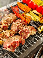 barbecue grilled meat and vegetables