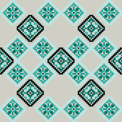 seamless pattern with geometric shapes, square diamond blueand black