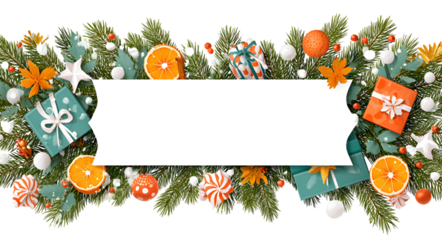 Christmas garland with blank space for text isolated on transparent background