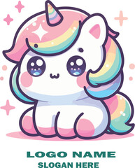 unicornio kawaii logo vector white background .