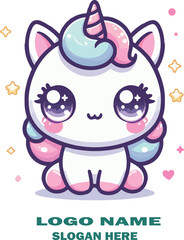 Adorable Kawaii Unicorn Vector Icon in Soft Pastel Colors with Star Accents and Heart Cheek – Minimalist Magical Design on White Background, Ideal for Logos and Stickers .