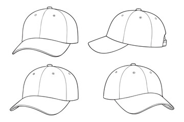 High quality drawing of a baseball cap with a curved bill, detailed front, and back view, suitable for merchandise designs and clothing marketing.