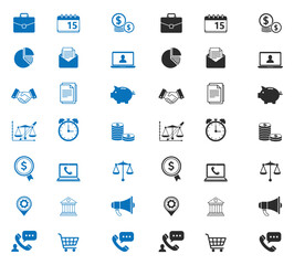 Business and marketing icons , blue and black vector set