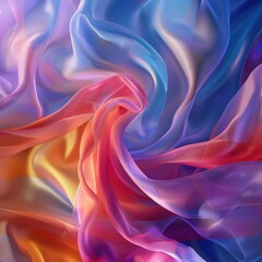 Obraz premium Swirling, translucent fabric in vibrant hues of blue, pink, orange, and purple, creating a dynamic, abstract composition