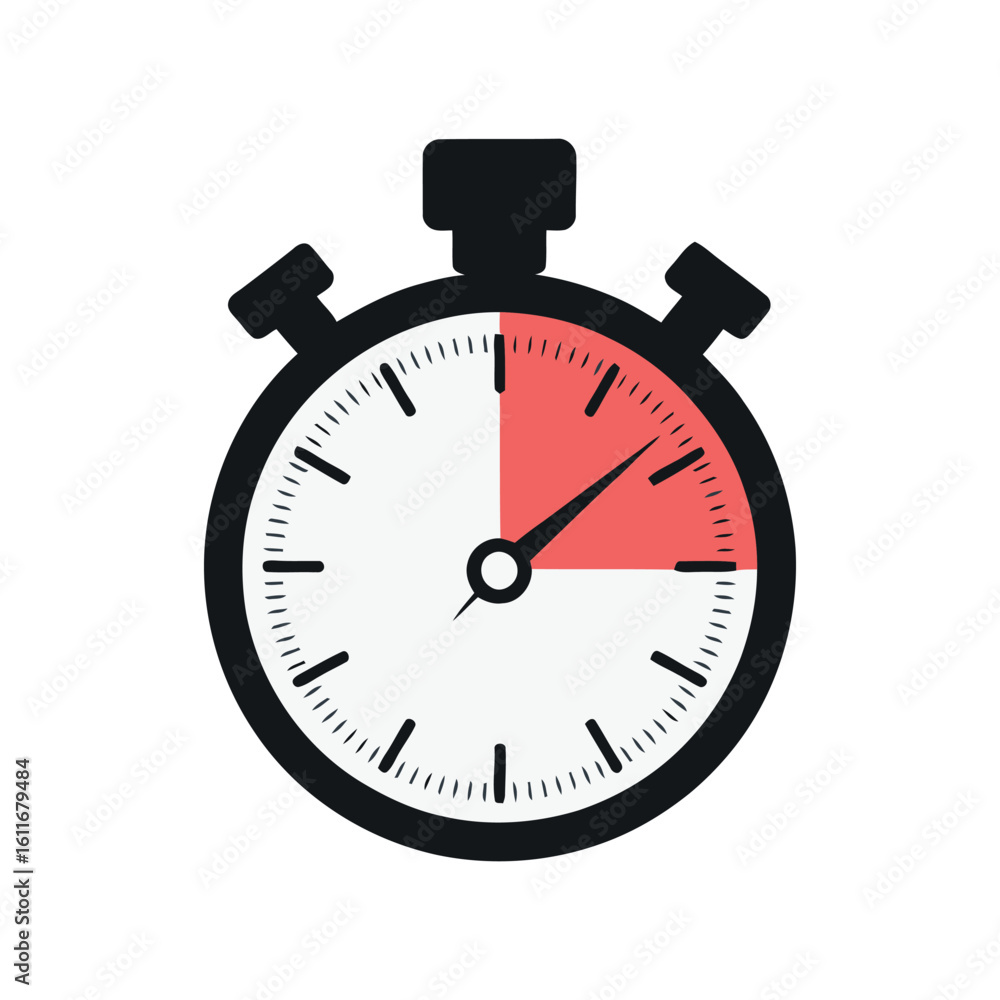 Poster precise stopwatch timer icon with red segment displaying elapsed time on a clean white background fo