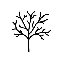 Bare tree silhouette with extended branches on nature