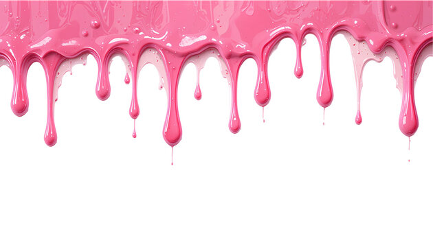 Dripping Glossy Pink Liquid Resembling Melted Candy or Fruity Syrup Isolated on Transparent Background