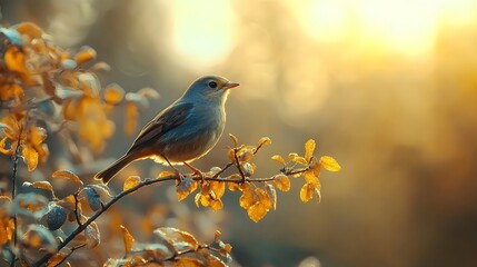 Fototapeta premium A bird perched on a branch in the misty morning light