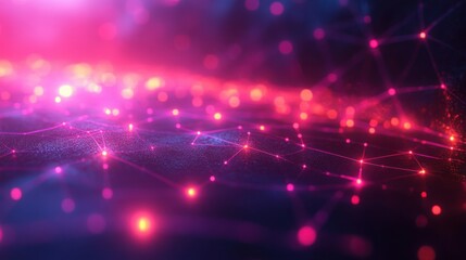Glowing pink dots with connecting lines in blurred space