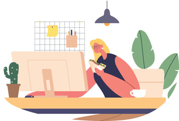 Female office worker having lunch