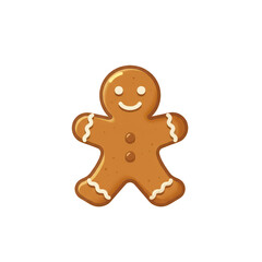 Fototapeta premium Cute gingerbread cookie shaped like a smiling person, popular for Christmas treats and festive holiday graphics.