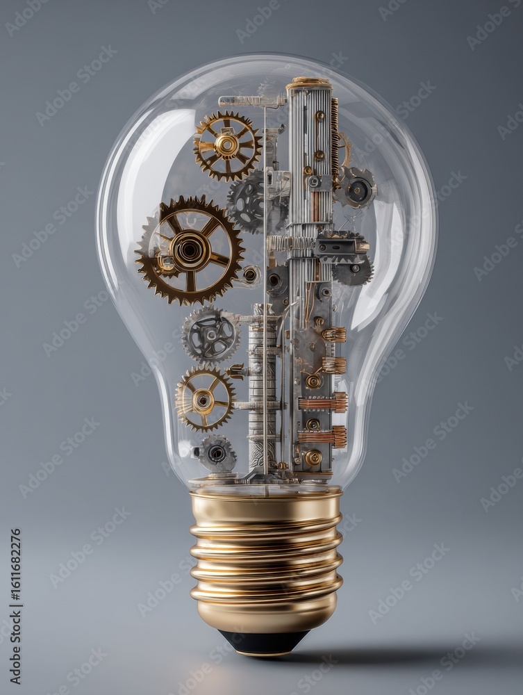 Aufkleber minimalistic lightbulb design featuring intricate gears and nanowires in a sleek presentation