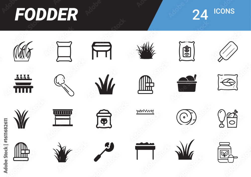 Aufkleber fodder icons: a comprehensive icon set depicting a diverse array of feed-related elements, offering 