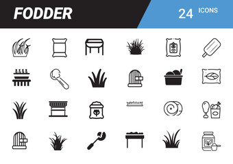 Fodder Icons: A comprehensive icon set depicting a diverse array of feed-related elements, offering visual representation for various agricultural and farming needs.
