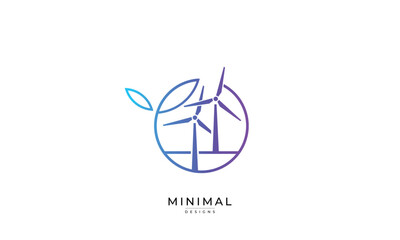Minimal wind turbine logo design with a leaf circle