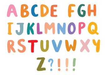 Colorful Hand Drawn Alphabet Illustration Playful Design for Children Education and Creative Projects Fun and Whimsical Lettering Perfect for Decoration